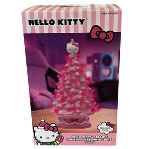 Hello Kitty Pink Ceramic Christmas Tree 12" Light‎ Up Pink Color Lights New NIB